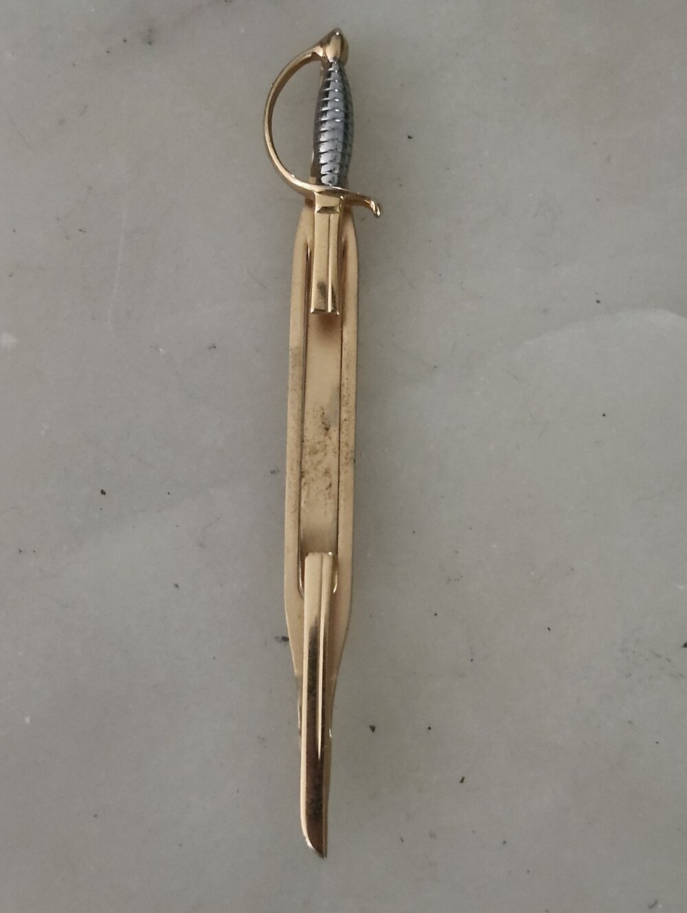 Vtg SWANK Gold and Silver Toned Sword-Shaped Tie Clip